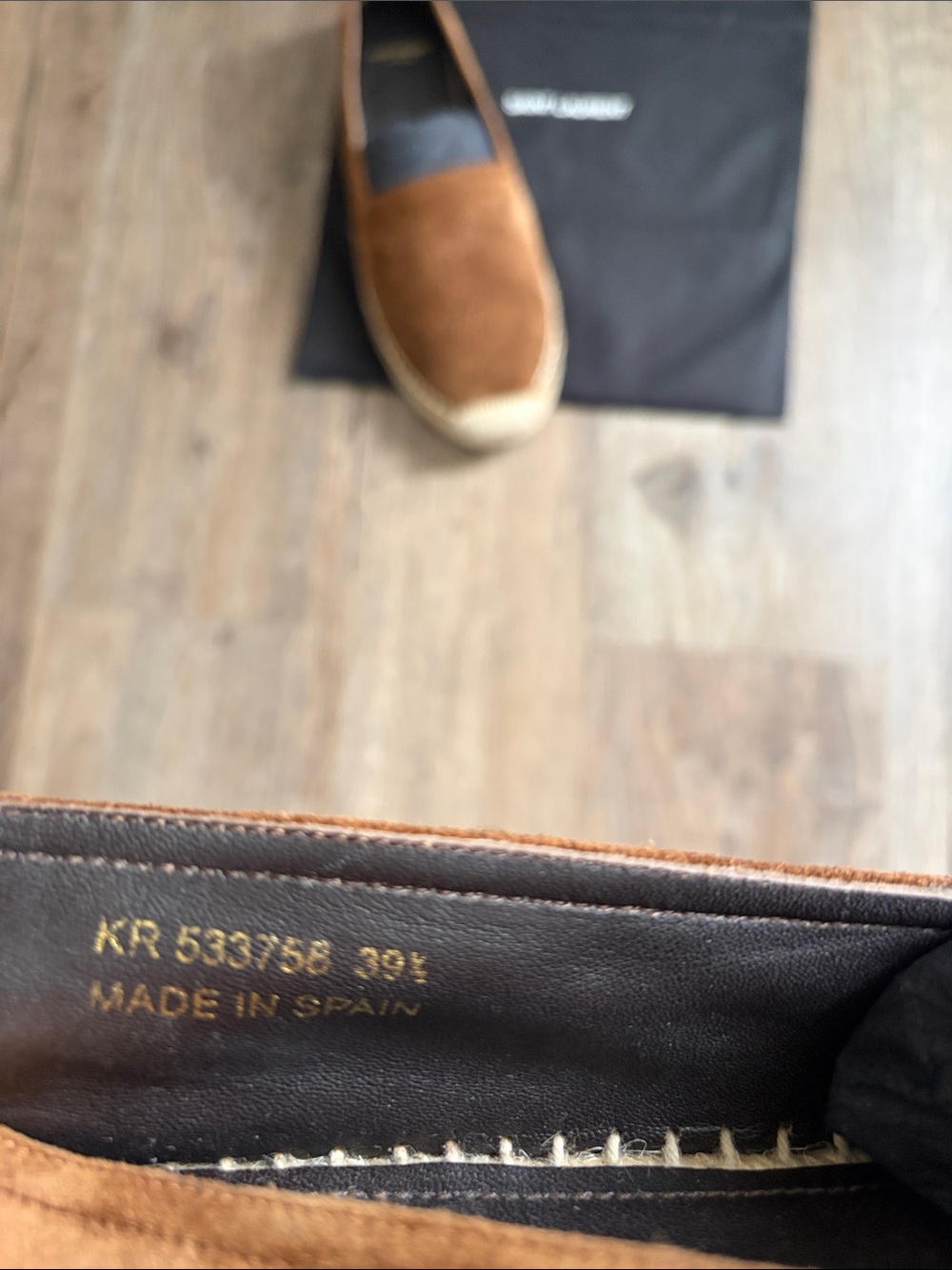 Saint Laurent Brown Suede Espadrille Slip-Ons with Embroidered Logo - Picture 7 of 7
